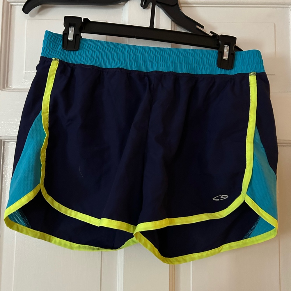 Champion Women's Navy and Neon Yellow Shorts